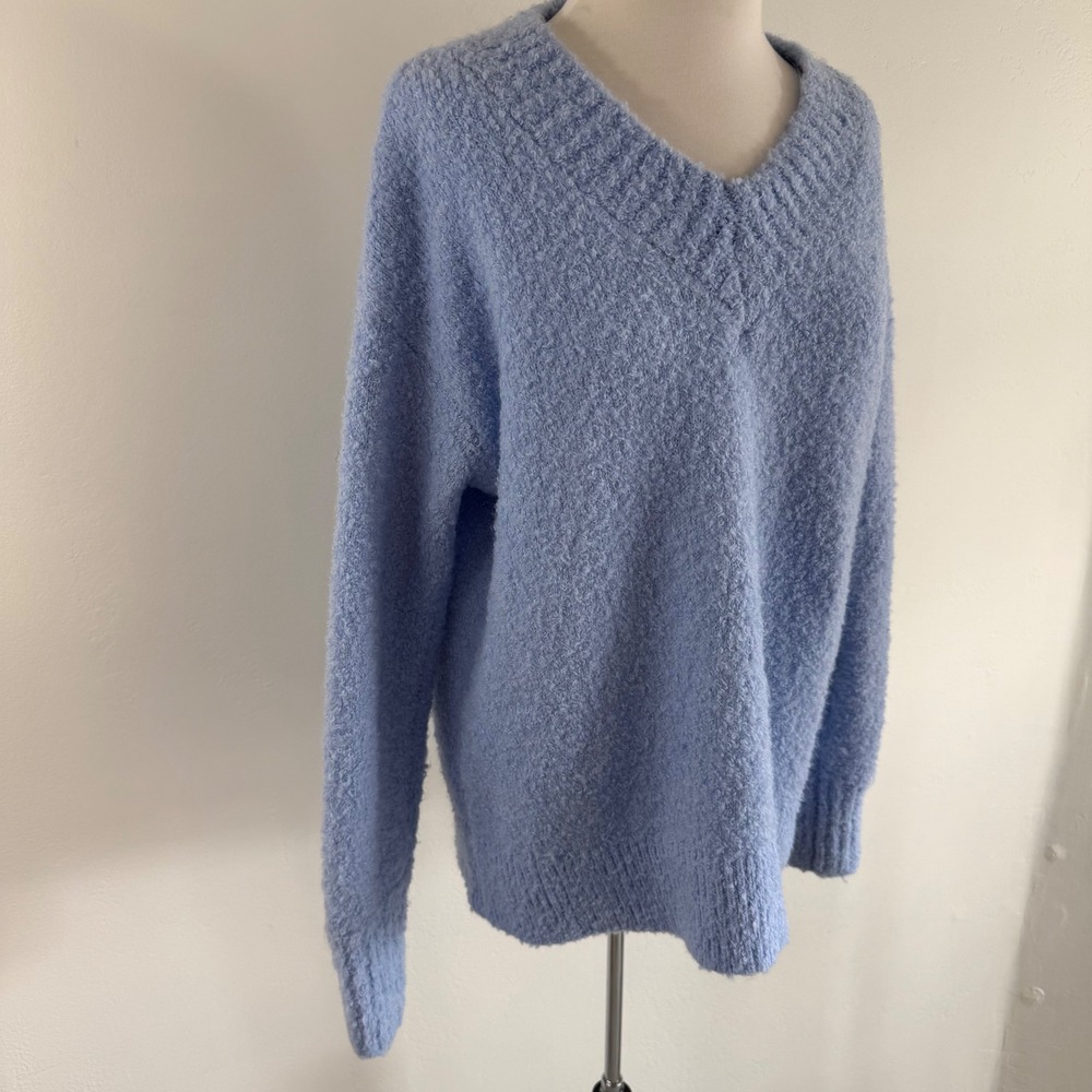Aerie Teddy Boucle Knit Sweater S Light Blue Oversized Soft‎ Girl Cozy Lounge - Picture 5 of 12